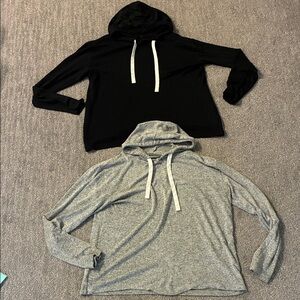 ZYIA Casual Drawstring Hoodie Duo - Black & Heather Gray
